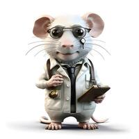 3D rendering of a cute white mouse with glasses holding a book photo