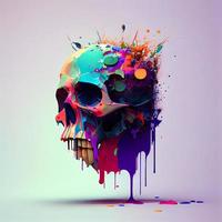 Skull with colorful paint splashes. 3d render illustration. photo