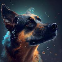 Portrait of a dog with drops of water. Digital painting. photo