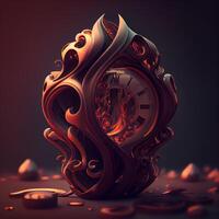 3D rendering of an old clock on a dark background with burning candles photo