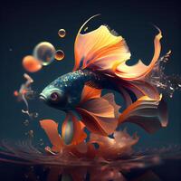 Goldfish in the water. 3D rendering, 3d illustration. photo