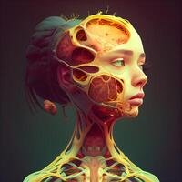 3d rendering of a female anatomy with brain and circulatory system photo