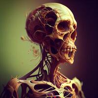 Human skeleton anatomy with nervous system, 3d render. Medical background photo