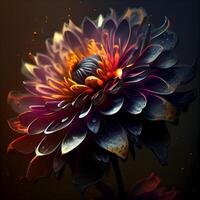 Beautiful flower dahlia on a black background. Digital painting. photo