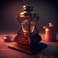 Vintage lamp on a wooden background. 3d render illustration. photo