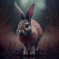 Rabbit in the forest on a dark background. 3d rendering photo