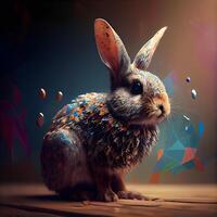 Rabbit with abstract colorful background. Easter concept. 3D Rendering photo