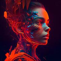 3d rendering of a female robot with futuristic hairstyle on black background photo