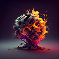 Fractal tree with fire and smoke. 3D illustration. photo