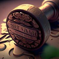 3D illustration of a gavel with the word debt on it photo