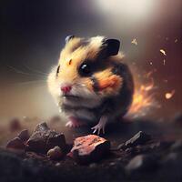 Hamster on a background of stones. The concept of the game. photo
