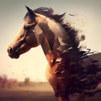 Horse portrait and splashes of paint. 3d rendering. photo