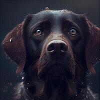 Portrait of a black dog on a dark background. Digital painting. photo