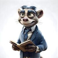 Funny cat in a business suit with a book in his hands photo