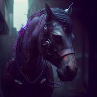 Horse head in the dark. 3D illustration. Fantasy. photo