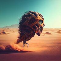 Skull in the desert. 3d render. Illustration. photo