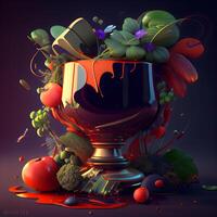 3d illustration of a bowl with fruits and vegetables on a dark background photo