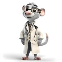 Cartoon mouse with glasses wearing a lab coat and stethoscope photo