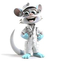 Cartoon mouse with a stethoscope on a white background. photo