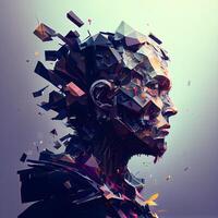 3d rendering of a human head in low poly style with geometric elements photo