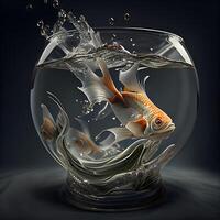 Goldfish in a bowl of water. 3d illustration. Copy space. photo
