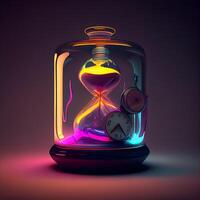 Retro hourglass with clock and stopwatch. 3D rendering photo