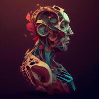 Human skull with gears and cogwheels. 3d illustration. photo