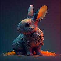 Illustration of a rabbit on a dark background, 3d render, Image photo