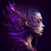 3D rendering of a female face combined with a colorful abstract design photo