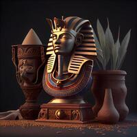 Egyptian earthenware in the desert. 3d render photo