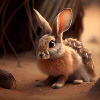 Rabbit in the desert. Animal in the wild. 3d rendering photo