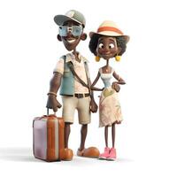 illustration of happy couple with suitcases in front of famous landmarks photo