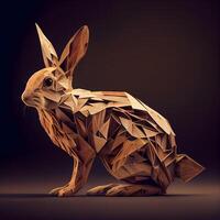 Wooden rabbit on a dark background. 3d render illustration. photo