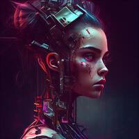 3d rendering of a female cyborg with artificial intelligence. Futuristic concept. photo