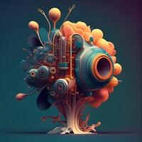 3d illustration of abstract music tree with headphones. Music concept. photo