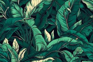 Botanical hand-drawn leaf seamless pattern. Tropical illustration. photo