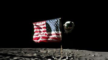 astronauta en lunar Luna aterrizaje misión. elementos de esta imagen amueblado por nasa.. creado con generativo ai foto