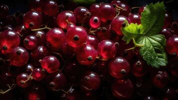 Texture of ripe red currant berries. Red currant natural background wallpaper banner. A lot of red berries of ripe currants. Farming concept, harvesting.. Created with photo