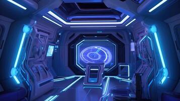 Grunge Spaceship interior with black background 3D rendering.. Created with photo