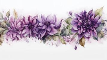acuarela dibujo de hermosa lila ramo de flores y blanco mariposa. creado con generativo ai foto