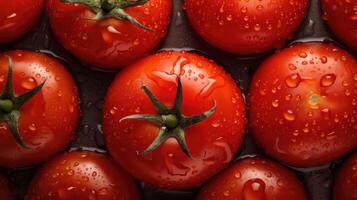 Tomatoes lying on a pile on top of each other, tomato texture. Selective focus.. Created with photo