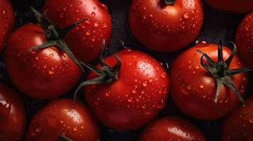 Tomatoes lying on a pile on top of each other, tomato texture. Selective focus.. Created with photo