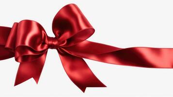 Decorative red bow with horizontal red ribbon. Bbow for page decor isolated on white.. Created with photo