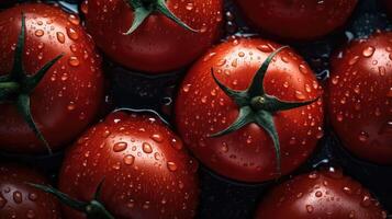 Tomatoes lying on a pile on top of each other, tomato texture. Selective focus.. Created with photo