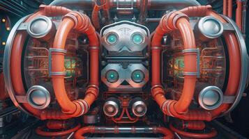 Grunge Spaceship interior with black background 3D rendering.. Created with photo