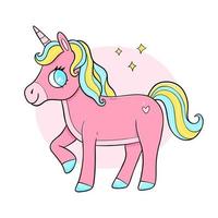 Cute unicorn in cartoon doodle style. Vector horse isolated illustration.