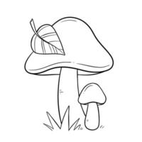 Mushroom coloring book for kids. Two mushrooms Coloring page. Monochrome black and white illustration. Vector children's illustration.