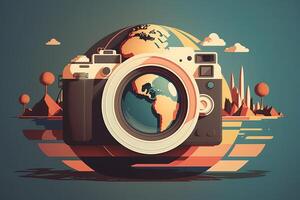 World Photography Day illustration man and woman photographers, camera, August 19th, photo