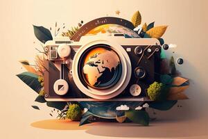 World Photography Day illustration man and woman photographers, camera, August 19th, photo