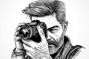 World Photography Day illustration man and woman photographers, camera, August 19th, photo